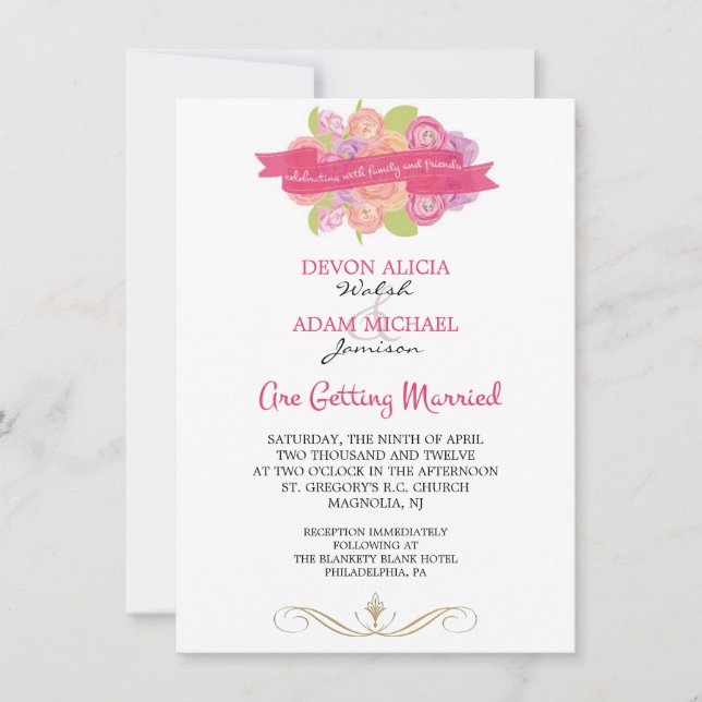 Bouquet of Ranunculus Wedding Invitation (Front)