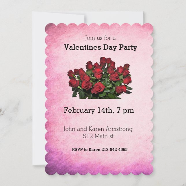 Bouquet of red roses invitation (Front)