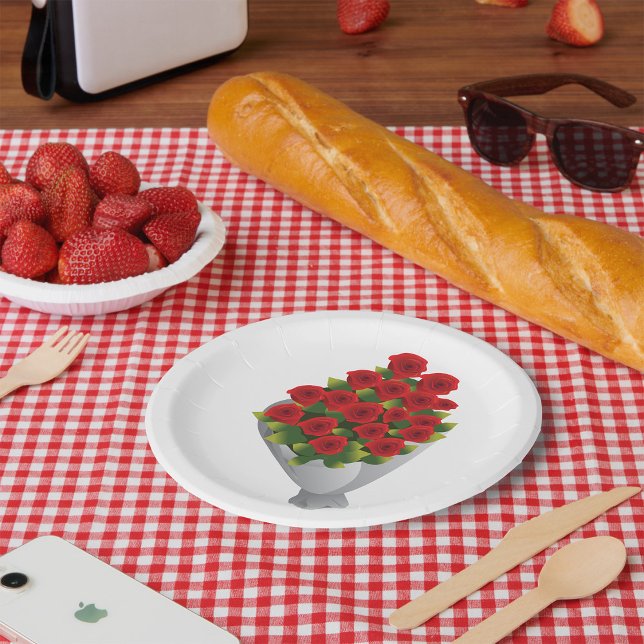 Bouquet Of Red Roses Paper Plate (Creator Uploaded)