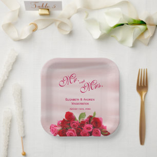 Bouquet Of Romantic Red Roses Wedding Paper Plate