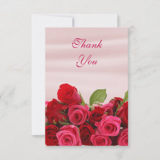 Bouquet Of Romantic Red Roses Wedding Thank You Card