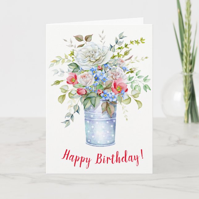 Bouquet of Roses Birthday Greeting Card (Front)