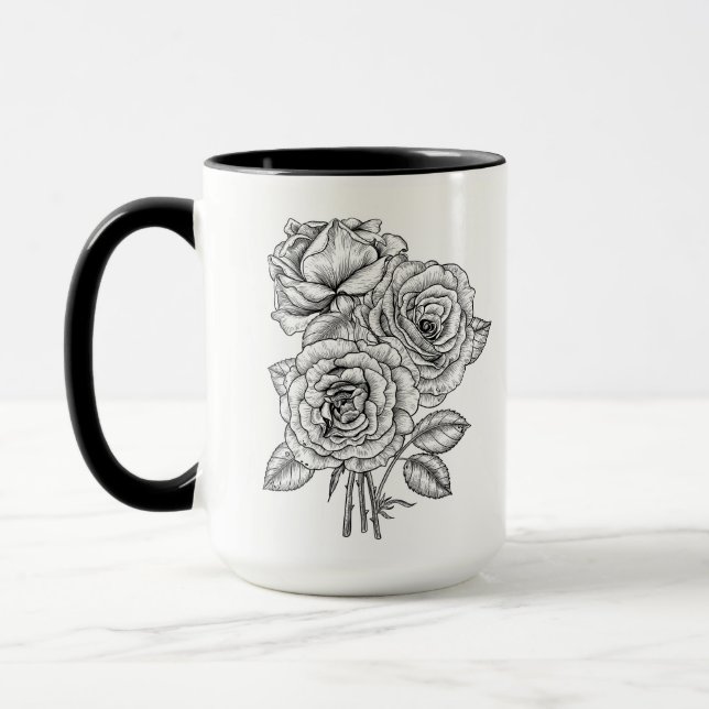 Bouquet of roses in black and white mug (Left)