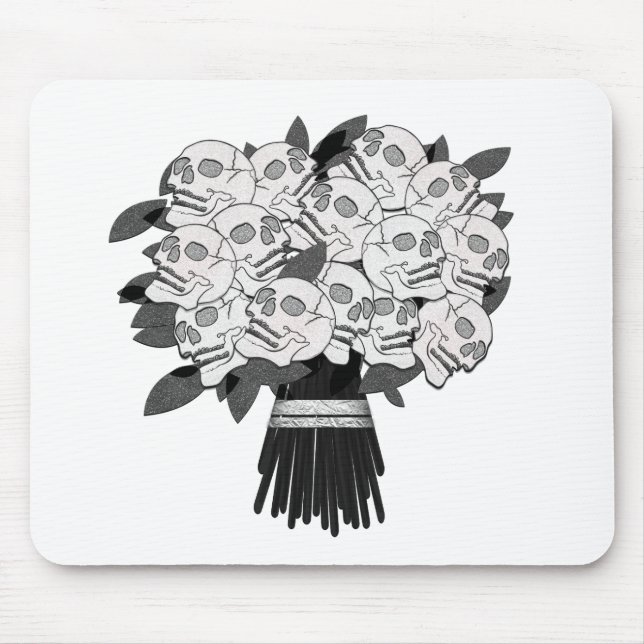 Bouquet of Skull Roses Black & White Gothic Mouse Pad (Front)