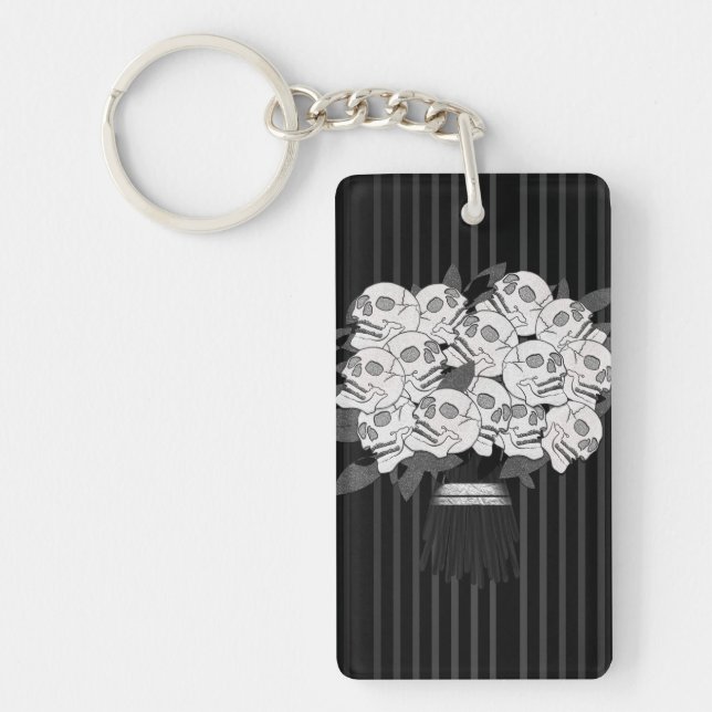 Bouquet of Skull Roses Black & White Key Ring (Front)