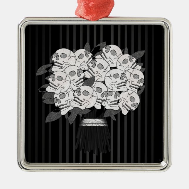 Bouquet of Skull Roses Black & White Metal Tree Decoration (Front)