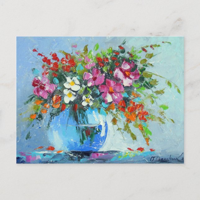 Bouquet of summer flowers in a vase postcard (Front)