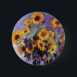 Bouquet of Sunflowers by Claude Monet, Vintage Art 6 Cm Round Badge<br><div class="desc">Bouquet of Sunflowers (1881) by Claude Monet is a vintage impressionist fine art floral still life painting. Yellow blooming flowers from the garden. A bouquet of summer season sunflower in a vase. About the artist: Claude Monet (1840-1926) was a founder of the French impressionist painting movement with most of his...</div>