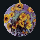 Bouquet of Sunflowers by Claude Monet, Vintage Art Ceramic Tree Decoration<br><div class="desc">Bouquet of Sunflowers (1881) by Claude Monet is a vintage impressionist fine art floral still life painting. Yellow blooming flowers from the garden. A bouquet of summer season sunflower in a vase. About the artist: Claude Monet (1840-1926) was a founder of the French impressionist painting movement with most of his...</div>