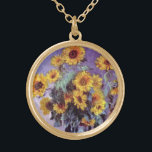 Bouquet of Sunflowers by Claude Monet, Vintage Art Gold Plated Necklace<br><div class="desc">Bouquet of Sunflowers (1881) by Claude Monet is a vintage impressionist fine art floral still life painting. Yellow blooming flowers from the garden. A bouquet of summer season sunflower in a vase. About the artist: Claude Monet (1840-1926) was a founder of the French impressionist painting movement with most of his...</div>
