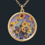 Bouquet of Sunflowers by Claude Monet, Vintage Art Gold Plated Necklace<br><div class="desc">Bouquet of Sunflowers (1881) by Claude Monet is a vintage impressionist fine art floral still life painting. Yellow blooming flowers from the garden. A bouquet of summer season sunflower in a vase. About the artist: Claude Monet (1840-1926) was a founder of the French impressionist painting movement with most of his...</div>