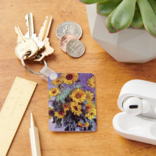 Bouquet of Sunflowers by Claude Monet, Vintage Art Key Ring
