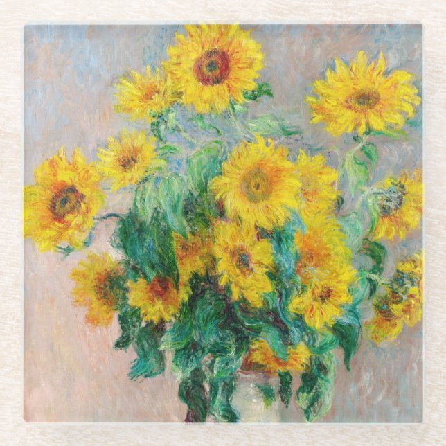 Bouquet of Sunflowers Claude Monet   Glass Coaster (Front)