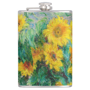 Bouquet of Sunflowers Claude Monet Hip Flask