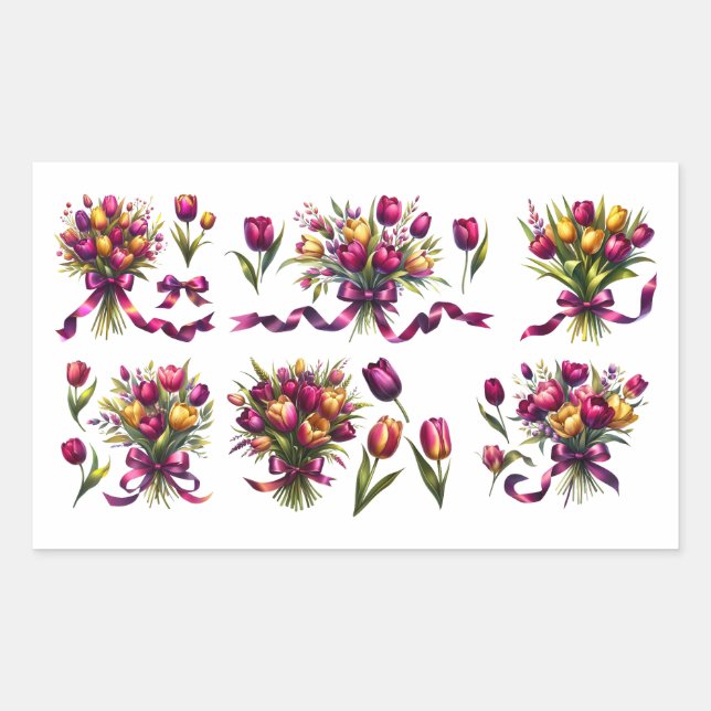 Bouquet of vibrant tulips rectangular sticker (Front)