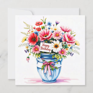 Bouquet of wildflowers. Birthday Holiday Card