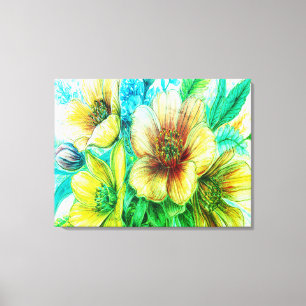 Bouquet Of Yellow Blooming Flowers on a Wall Canvas Print