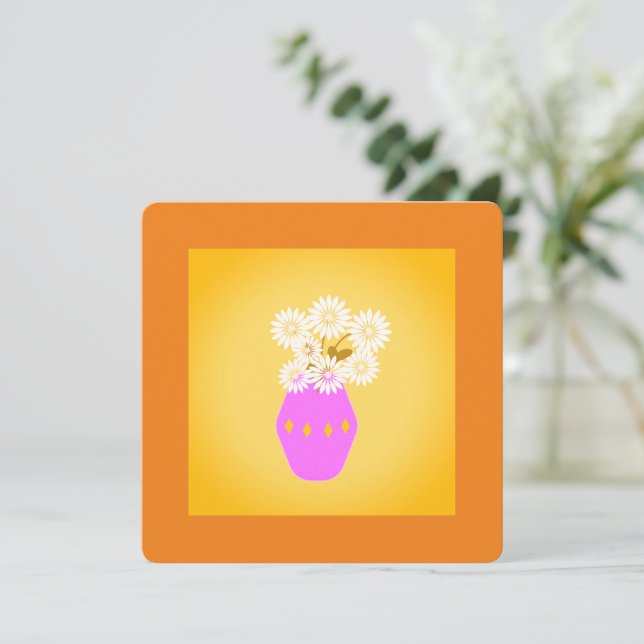 Bouquet of Yellow flowers in a vase on Orange Holiday Card (Standing Front)