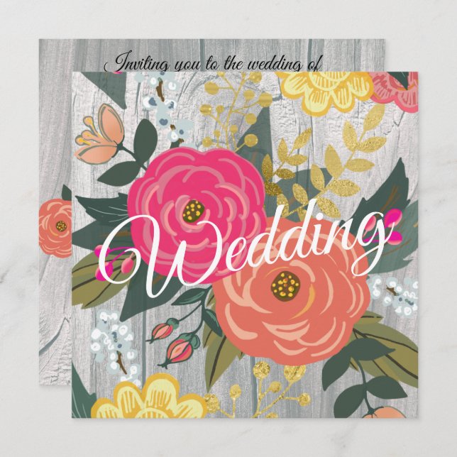 Bouquet on Barnwood Square Invitation (Front/Back)