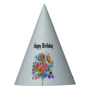 Bouquet on Stem Pretty Colourful Flowers Butterfly Party Hat