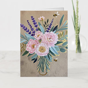 Bouquet peonies lavender flowers Rustic Foil Greeting Card