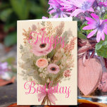 Bouquet Pink Spring Flowers Happy Birthday Card<br><div class="desc">A bouquet of beautiful Pink Spring Flowers a warm cream background. The verse inside the card can kept changed or deleted so you can hand write your own.</div>