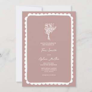 Bouquet Scalloped Pink Wedding Invitation