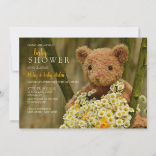 Bouquet Teddy Bear Baby Shower Invitation