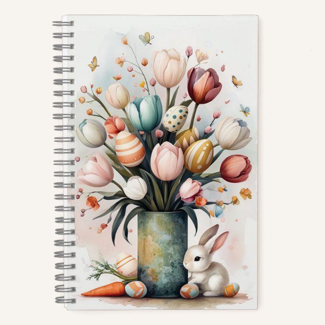 Bouquet With Easter Eggs And Bunny Spiral Notebook (Front)