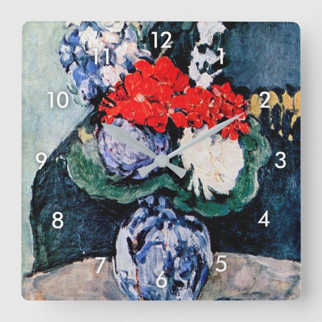 Bouquet with Little Delft, Paul Cezanne Square Wall Clock (Front)