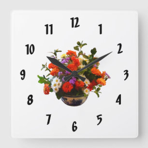 Bouquet with Mums and Daisies Square Wall Clock