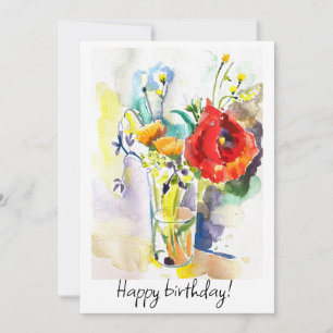 Bouquet with red poppy holiday card