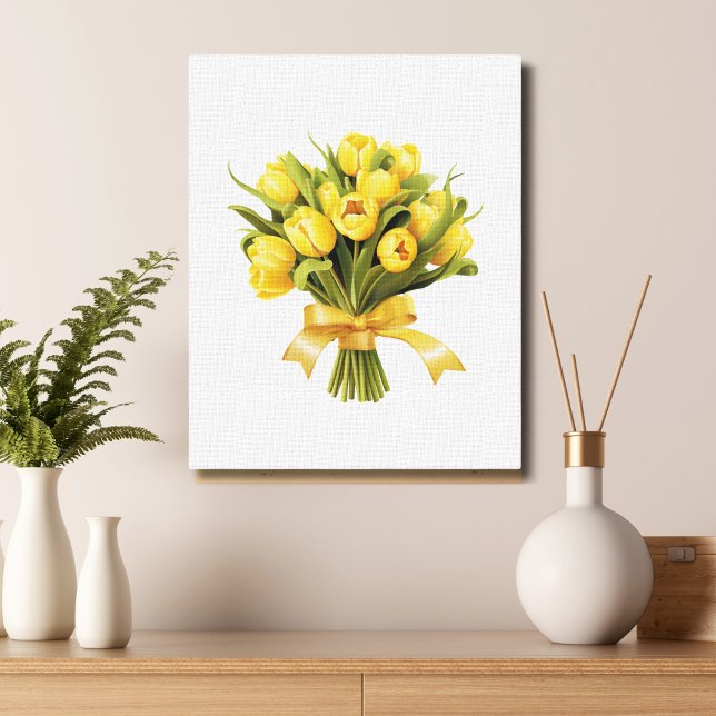 Bouquet Yellow Tulips Floral Flower  Canvas Print (Yellow Tulips in a bouquet canvas wall art)