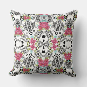 Bouquets of pink flowers flowers on a geometric  cushion