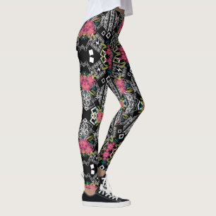 Bouquets of pink flowers flowers on a geometric leggings
