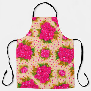 Bouquets of purple roses on a pale pink background apron