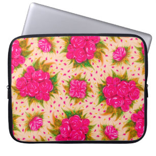 Bouquets of purple roses on a pale pink background laptop sleeve