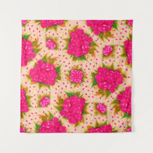 Bouquets of purple roses on a pale pink background tapestry