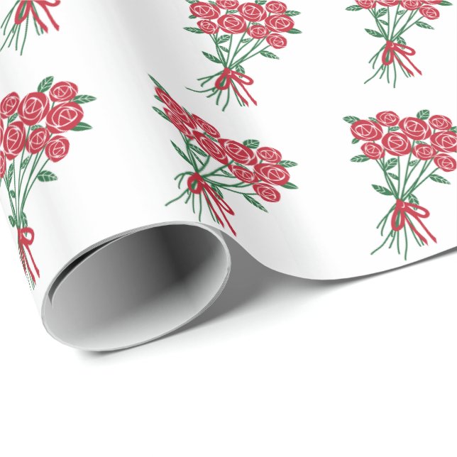 Bouquets of Red Roses Pattern Romantic Wrapping Paper (Roll Corner)