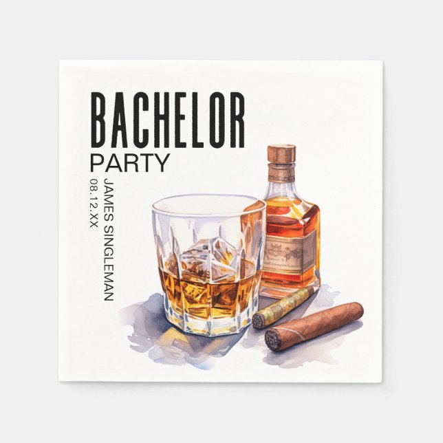 Bourbon and Cigar Bachelor Party Napkin (Front)