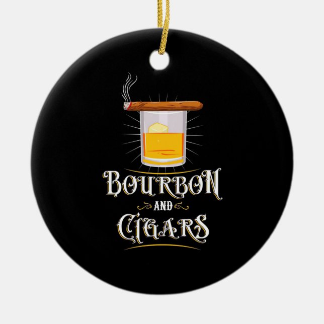 Bourbon And Cigars Ceramic Tree Decoration (Front)