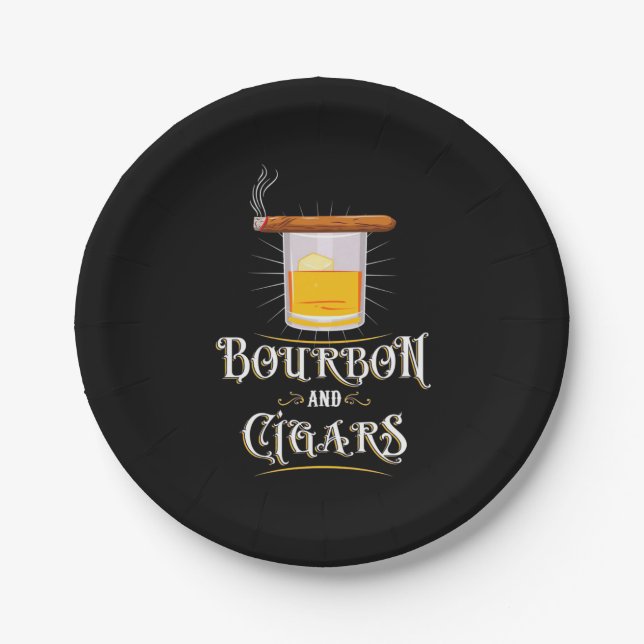 Bourbon And Cigars Paper Plate (Front)