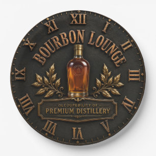 Bourbon Lounge Premium Whiskey Distillery Decor Paper Plate