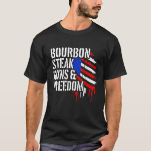 Bourbon Steak & Freedom USA Flag Funny Whiskey Lov T-Shirt
