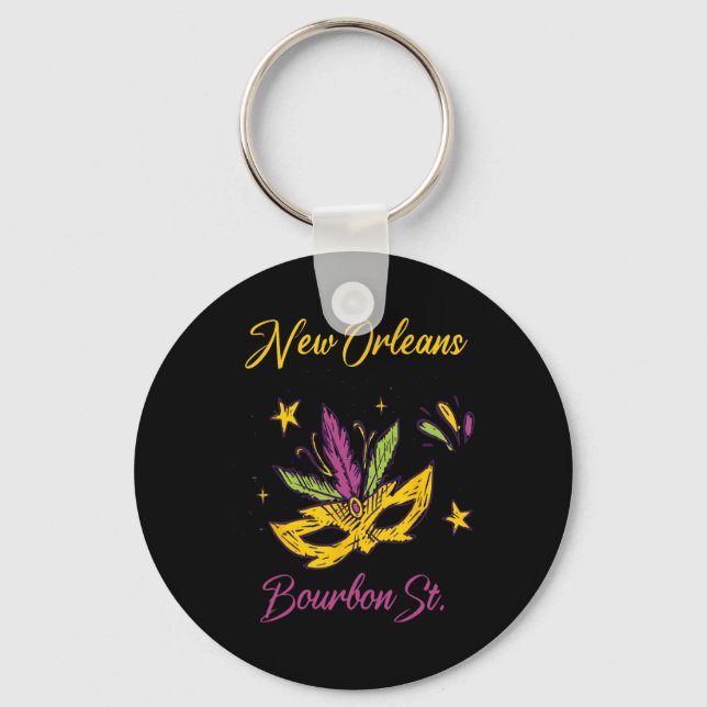 Bourbon Street French Quarter New Orleans Mardi Gr Key Ring (Front)