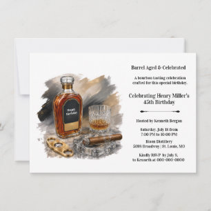 Bourbon Tasting 45th Birthday Whiskey Cigar Theme  Invitation
