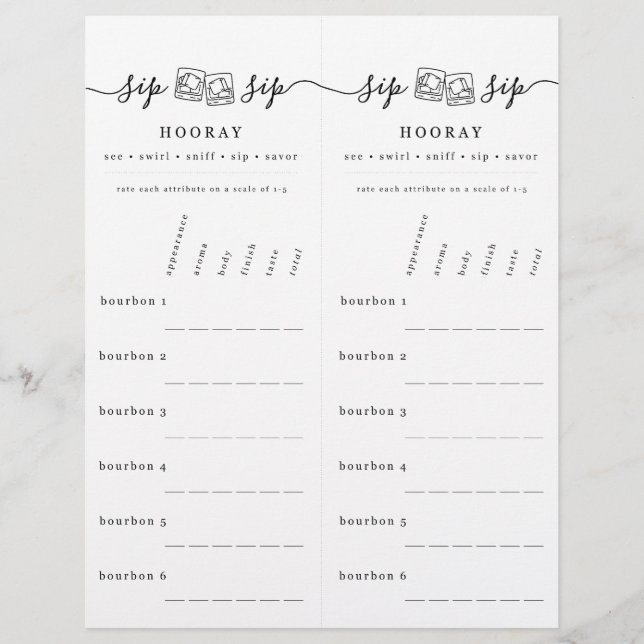 Bourbon Tasting Rating Scorecard Custom Letterhead (Front)