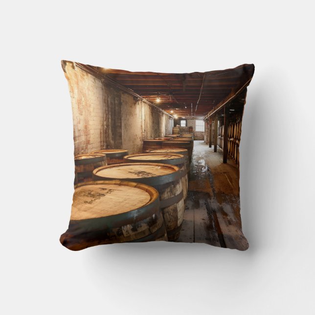 Bourbon Whiskey Rickhouse Throw Pillow  (Front)