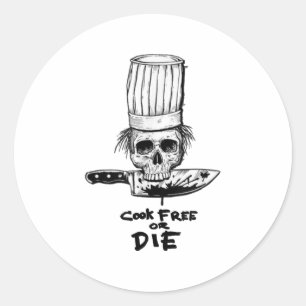 Bourdain Cook Free Or Die Funny Skull Chef Food Classic Round Sticker