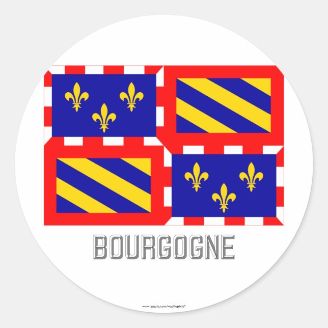 Bourgogne flag with name classic round sticker (Front)